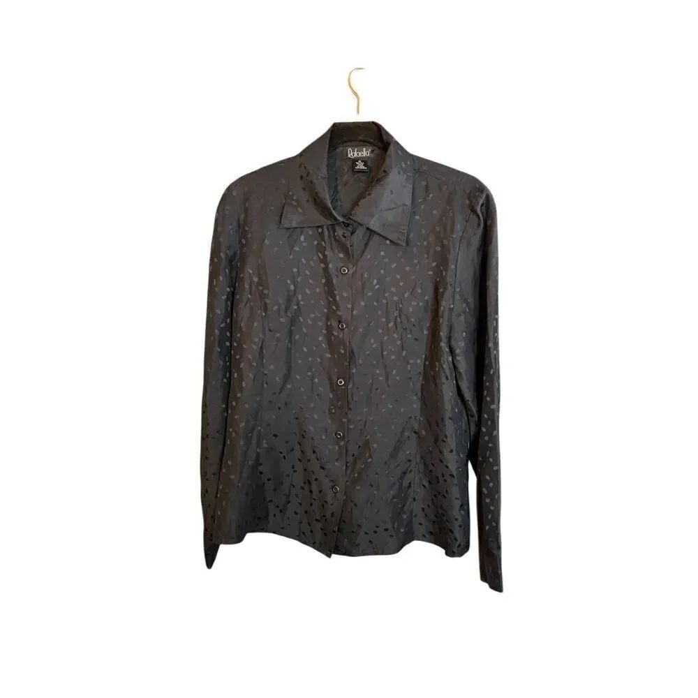 Rafaella women’s black 100% silk, long sleeve blouse size 10